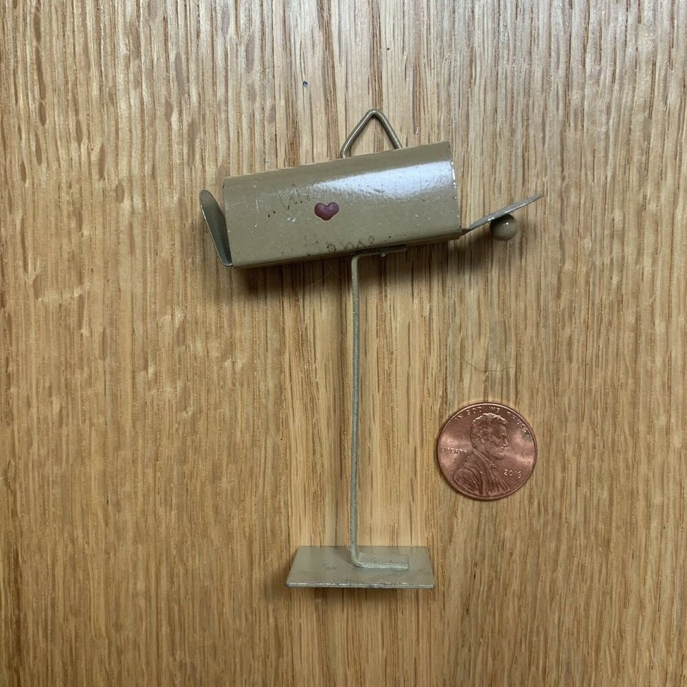 Vintage Dollhouse Mailbox Metal Miniature Handcrafted W/ Heart Decor Garden Cute